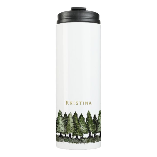 Pine Trees with Name Thermal Tumbler (Front)