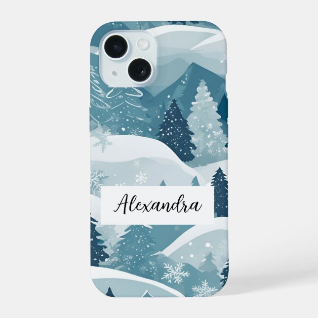 Pine Trees with Snow Layers Design Winter Forest Iphone Case (Back)