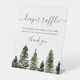 Pine Trees Woodland Baby Shower Diaper Raffle Pedestal Sign