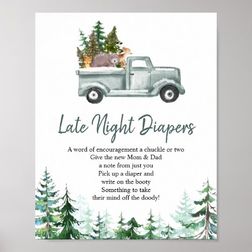  Pine Trees Woodland Late Night Diapers Sign 