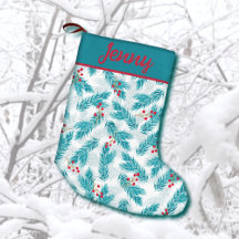 Pine Twigs and Red Berries Christmas Pattern