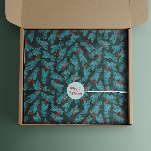 Pine Twigs and Red Berries Christmas Pattern Tissue Paper (Creator Uploaded)