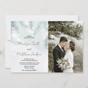 Pine White Snow Wedding Invitations with photo