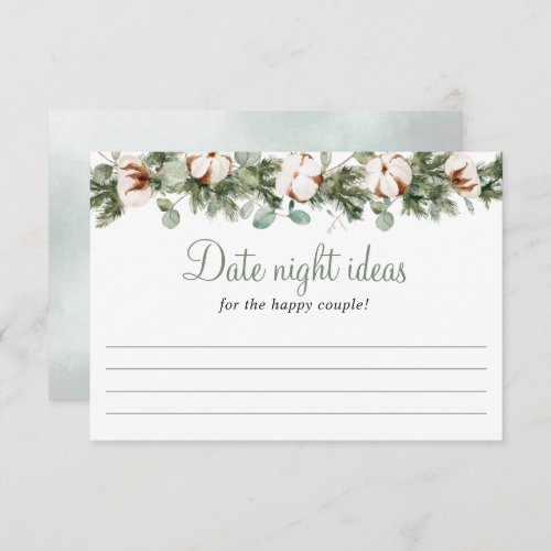 Pine Winter Bridal Shower Date Night Ideas Card