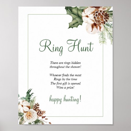 Pine Winter Bridal Shower Game Ring Hunt Sign