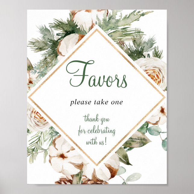 Pine Winter Favors Bridal Shower Sign (Front)