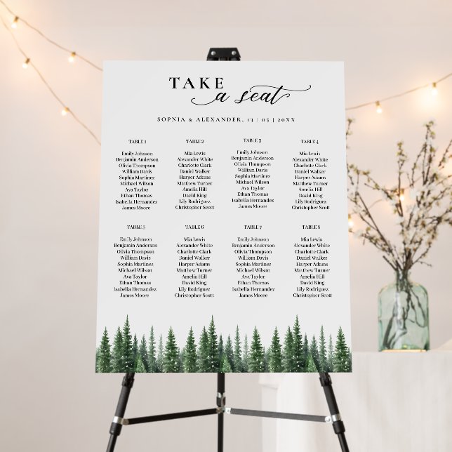 Pine Winter Forest Wedding Table Plan Foam Board (In Situ (Stand))