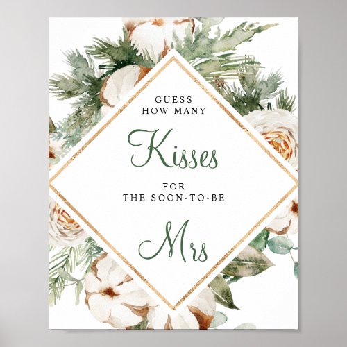 Pine Winter  How Many Kisses Bridal Shower Sign