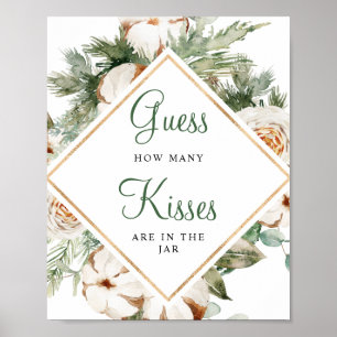 Pine Winter How Many Kisses Jar Bridal Shower Sign