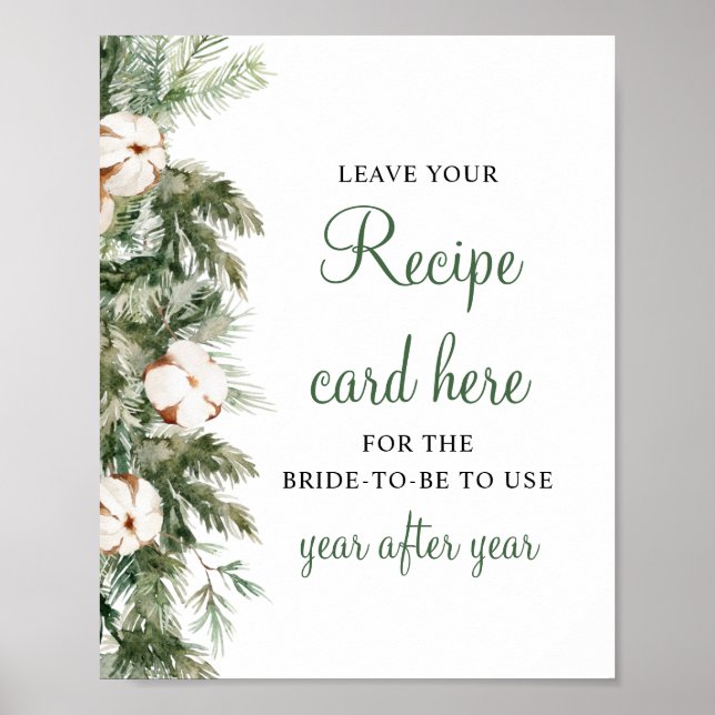 Pine Winter Leave Your Recipe Bridal Shower Sign (Front)