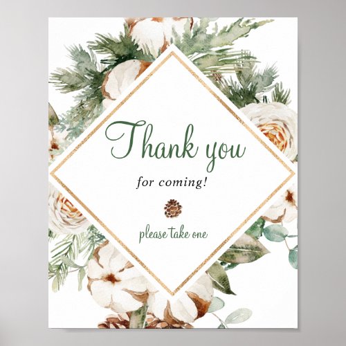 Pine Winter Thank You Favors Bridal Shower Sign