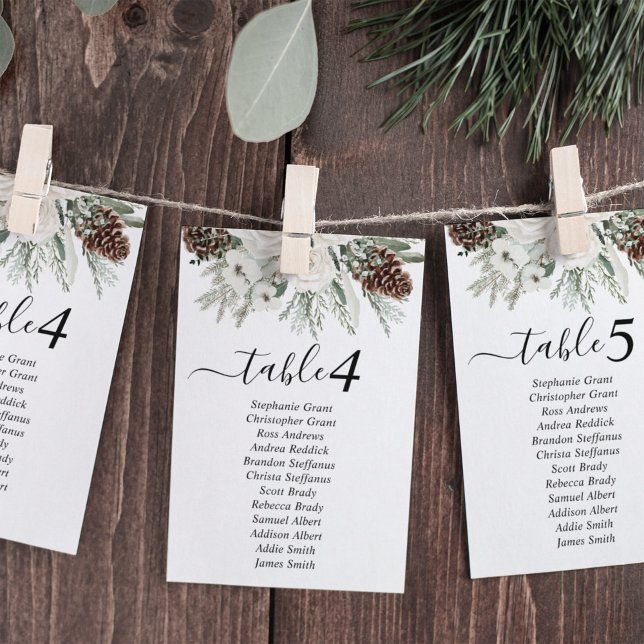 Pine Winter Wedding Seating Chart Sign Cards (Creator Uploaded)