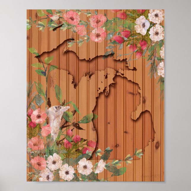 Pine Wood | Carved Michigan Floral Poster (Front)