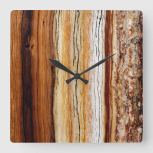 Pine Wood Grain Pattern Square Wall Clock