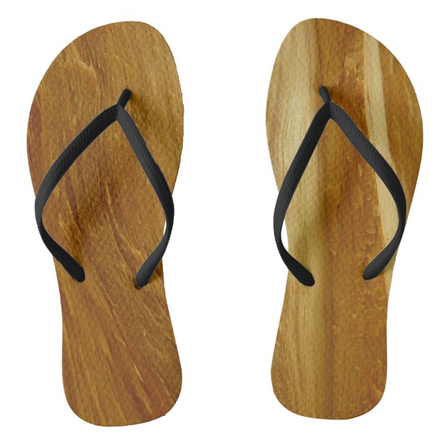 Pine Wood II Faux Wooden Texture Flip Flops (Footbed)