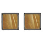 Pine Wood II Faux Wooden Texture Gunmetal Finish Cufflinks