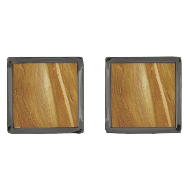 Pine Wood II Faux Wooden Texture Gunmetal Finish Cufflinks (Front)
