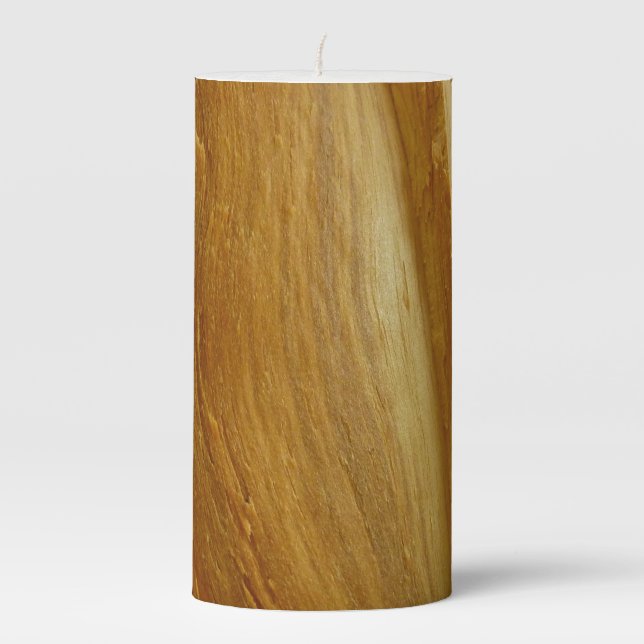 Pine Wood II Faux Wooden Texture Pillar Candle (Front)