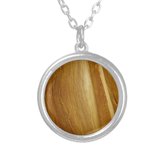 Pine Wood II Faux Wooden Texture Silver Plated Necklace (Front)