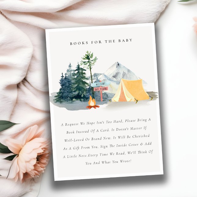 Pine Woods Camping Mountain Books For Baby Shower Enclosure Card (Creator Uploaded)