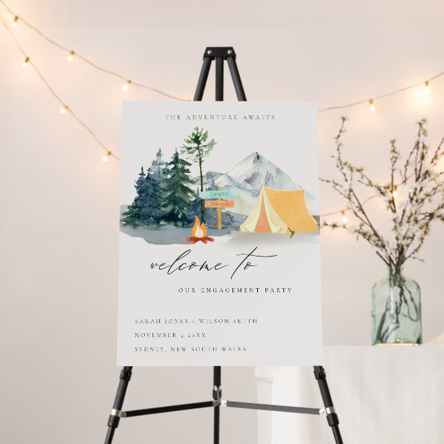Pine Woods Camping Mountain Engagement Welcome Foam Board (In Situ (Stand))