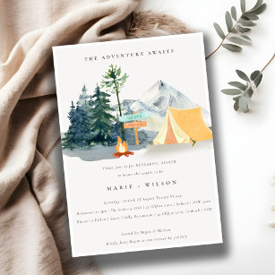 Pine Woods Camping Mountain Rehearsal Dinner Invitation