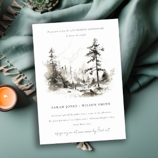 Pine Woods Landscape Sketch Wedding Anniversary Invitation