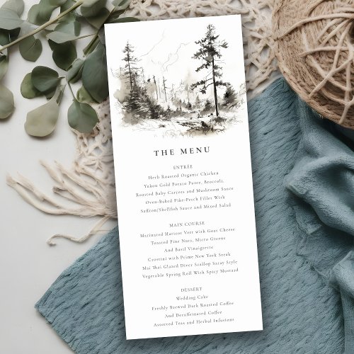 Pine Woods Landscape Sketch Wedding Menu Card