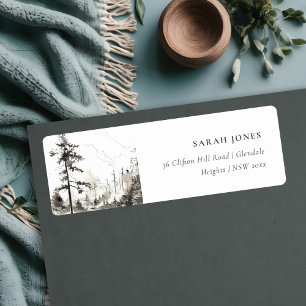 Pine Woods Mountain Landscape Sketch Address Label