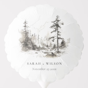 Pine Woods Mountain Landscape Sketch Wedding Balloon