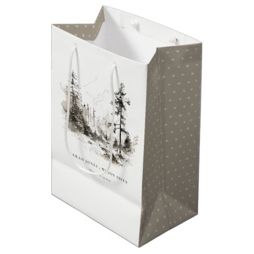 Pine Woods Mountain Landscape Sketch Wedding Medium Gift Bag