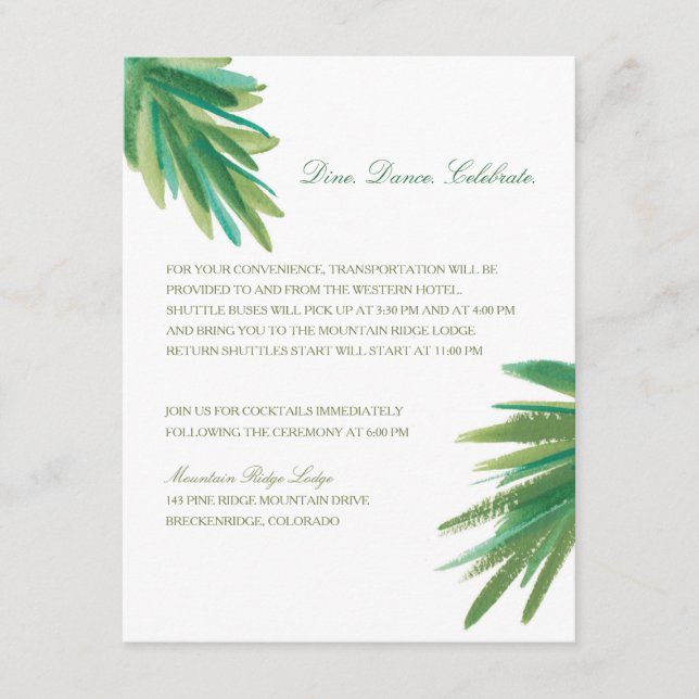 Pine Woods Watercolor | Wedding Reception Enclosure Card (Front)