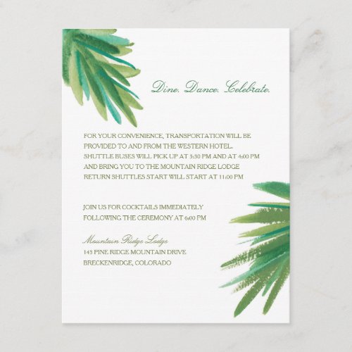 Pine Woods Watercolor  Wedding Reception Enclosure Card