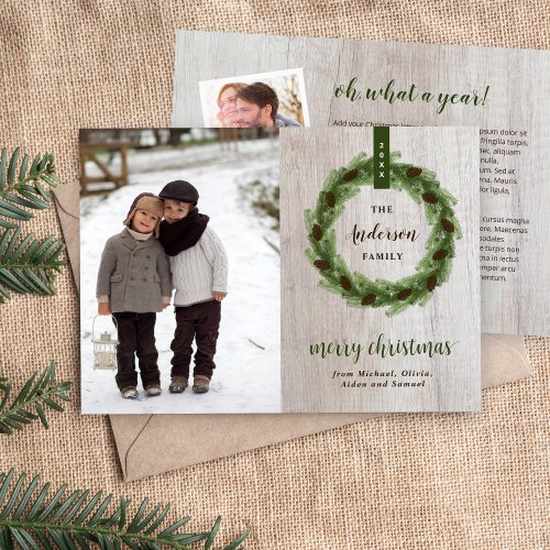 Pine Wreath 3 Photo  Christmas Letter Holiday Card