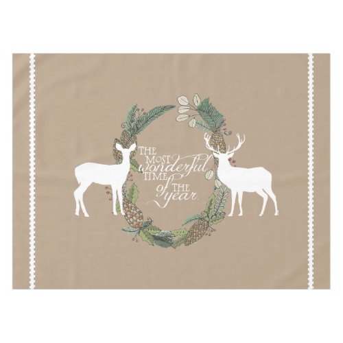 Pine Wreath Deer Most Wonderful Life Tablecloth