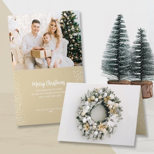 Pine Wreath Folded Photo Small Christmas Holiday Card