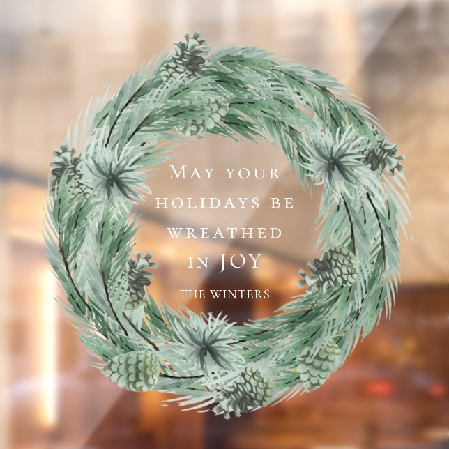 Pine Wreath Green & Red Christmas | Holiday  Window Cling (Sheet 2)