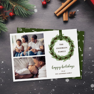 Pine Wreath Happy Holidays 2 Photo Holiday Card