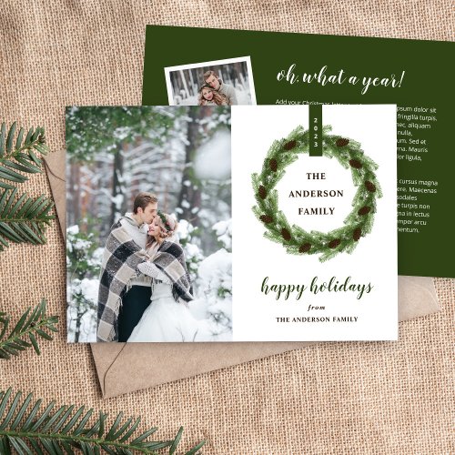 Pine Wreath Happy Holidays Photo Holiday Card