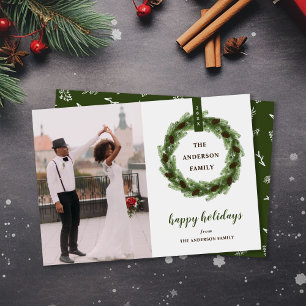 Pine Wreath Happy Holidays Photo Holiday Card