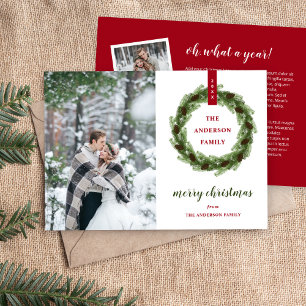 Pine Wreath Merry Christmas Photo Holiday Card