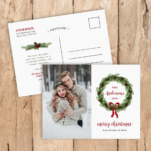 Pine Wreath Merry Christmas Photo Holiday Postcard