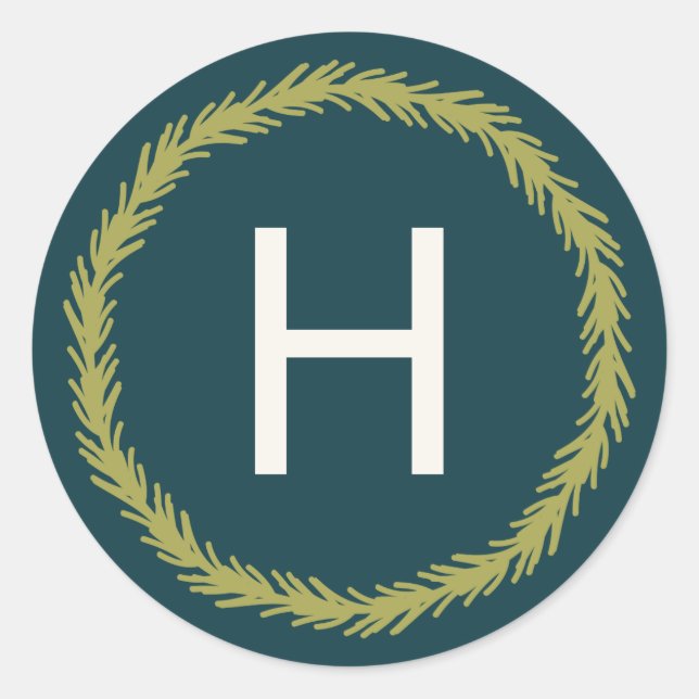 Pine Wreath Monogram Classic Round Sticker (Front)