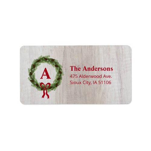Pine Wreath Monogram Holiday Return Address Label