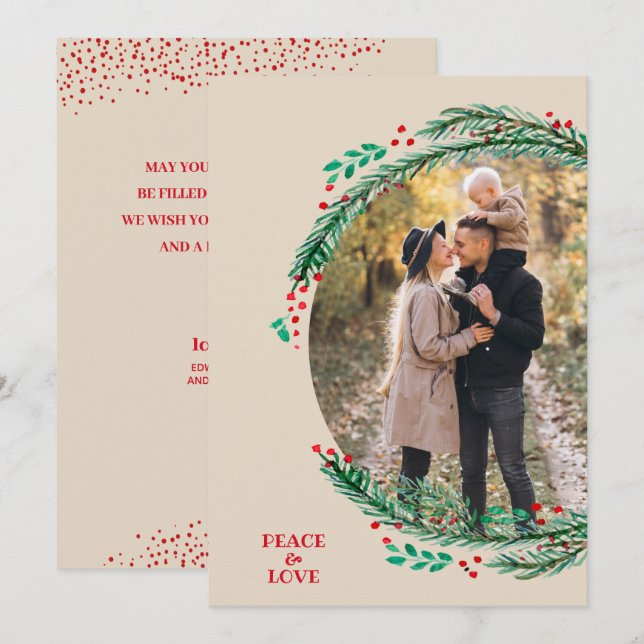 Pine Wreath on Cream Christmas Photo Holiday Card (Front/Back)