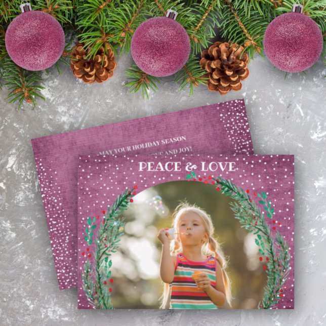 Pine Wreath on Plum Christmas Photo Holiday Card (Creator Uploaded)
