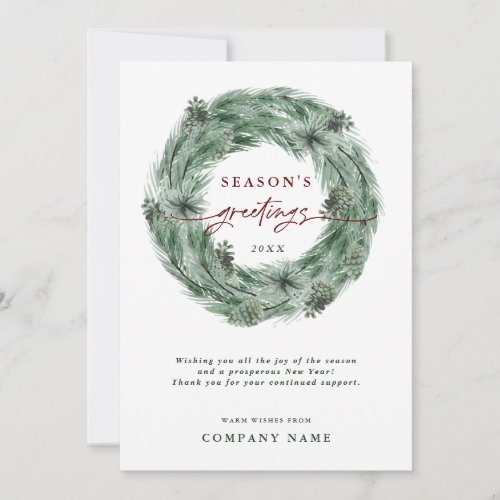 Pine Wreath Seasons Greeting Card with QR Code