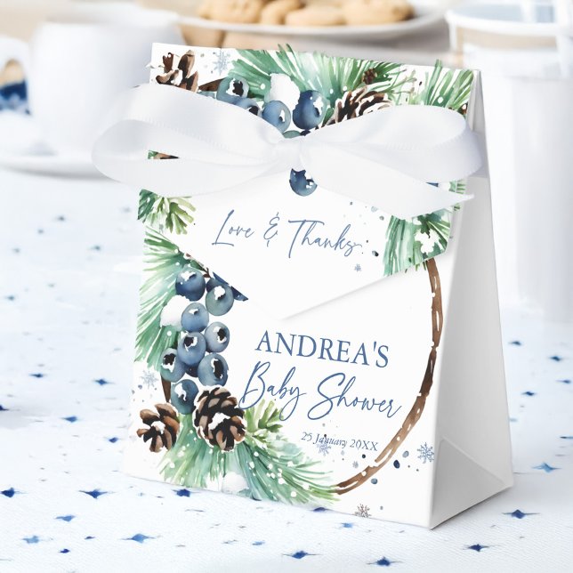 Pine wreath winter baby shower favors personalized favor boxes (Pine wreath winter baby shower favors personalized favor boxes)