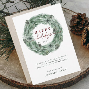 Pine Wreath Winter Holiday Card with QR Code