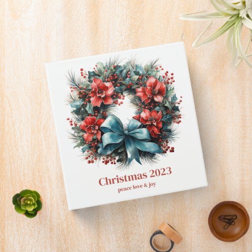 Pine Wreath with Holly Christmas 3 Ring Binder